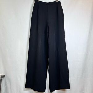 Womens Black Wide Leg High-Rise Side Zip Trousers Dress Pants Fully Lined Size 4